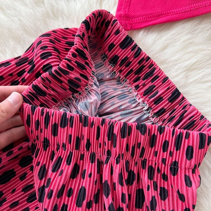 Women’s Clothing Hottie Set Female Temperament Tube Top Suspenders Short Knitted Top Printed High Waist Wide Leg Trousers Two Piece Set_voghion.com