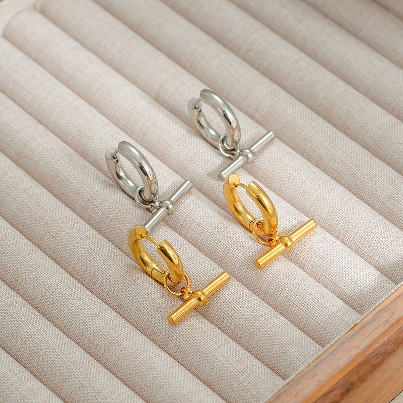 Orecchini a cerchio con fibbia OT in acciaio al titanio, geometrici, a forma di T, da donna, resistenti allo sbiadimento, alla moda_voghion.com