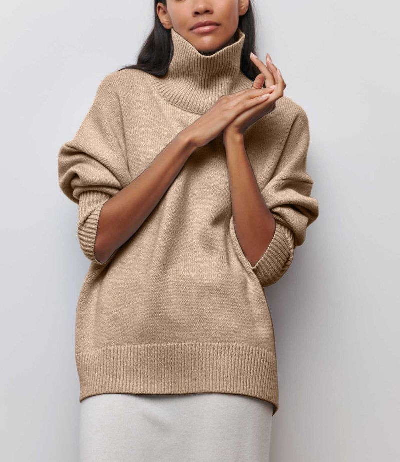 Klassischer Rollkragen-Strickpullover für Damen – Locker sitzender Winterpullover in Unifarben_voghion.com