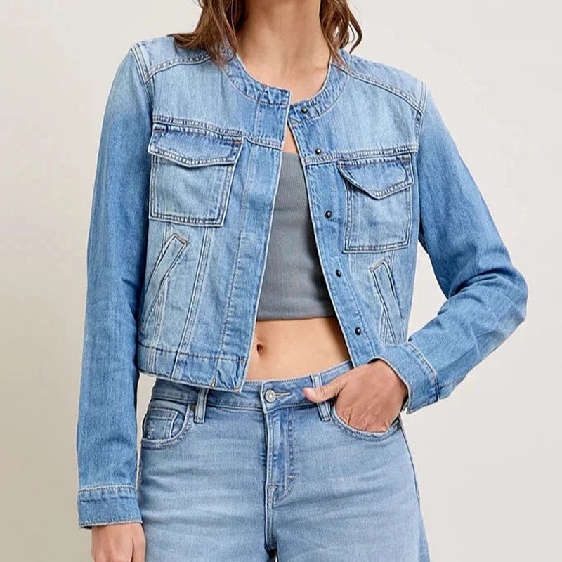 Retro Streetwear Denim Jacket – Cropped Slim Fit Women's Spring Jacket (Blue, S-2XL)_voghion.com
