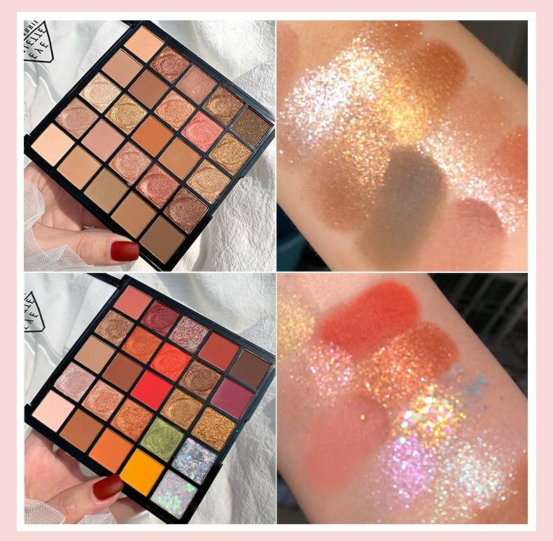 Pearlescent multi-color net red with matte 25 color eyeshadow tray complimentary 3 horse hair brush_voghion.com