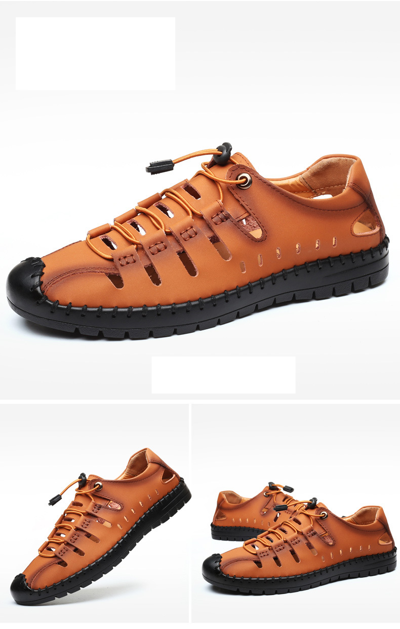 Novedad de verano, sandalias para hombre, zapatos informales de cuero, zapatos de cuero transpirables con agujeros para hombre, zapatos para hombre_voghion.com