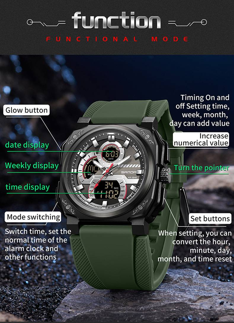 Orologio elettronico al quarzo da uomo, multifunzione, impermeabile, con sveglia, orologio da studente, orologio sportivo digitale quadrato alla moda_voghion.com