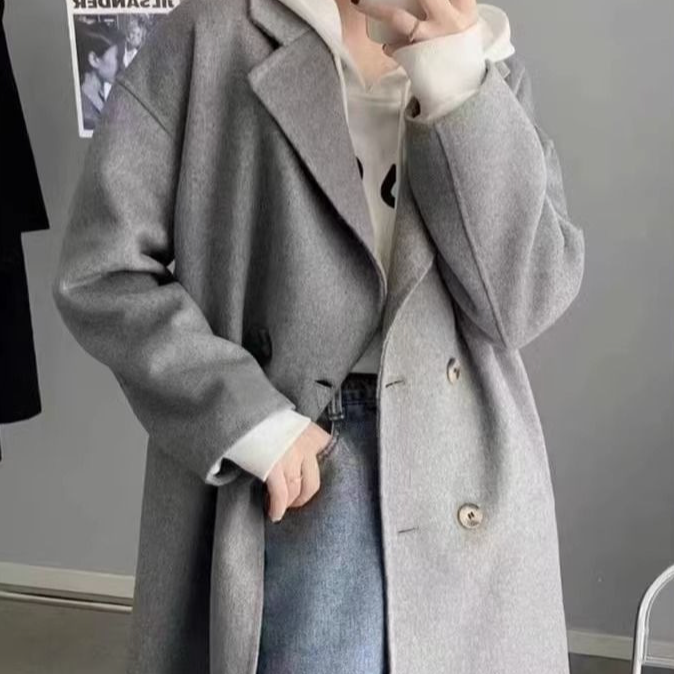Damen Wollmantel mittlere Länge über dem Knie 2024 neuer Stil Herbst und Winter Student koreanischen Stil schlanker Wollmantel_voghion.com