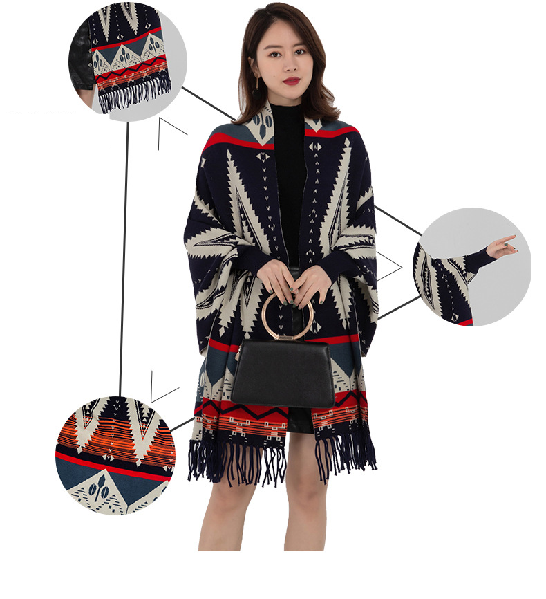 Fashion ethnic style cape with sleeve top women's sweater coat cape type knitted cardigan outside match_voghion.com