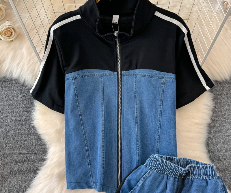 Damenbekleidung Lässiger Jeansanzug Altersreduzierender Streetstyle Modischer Sport-Zweiteiler_voghion.com