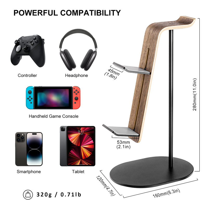 Gaming-Controller- und Headset-Ständer aus Aluminium und Holz, kompatibel mit PS5, PS4, Xbox One und Nintendo Switch._voghion.com