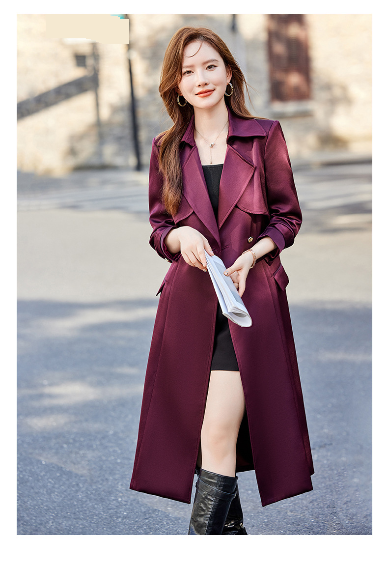 Klassischer Khaki-Trenchcoat für Damen – Mittellanger Mantel im britischen Stil mit Gürtel (Fuchsia/Khaki/Schwarz, S-3XL)_voghion.com