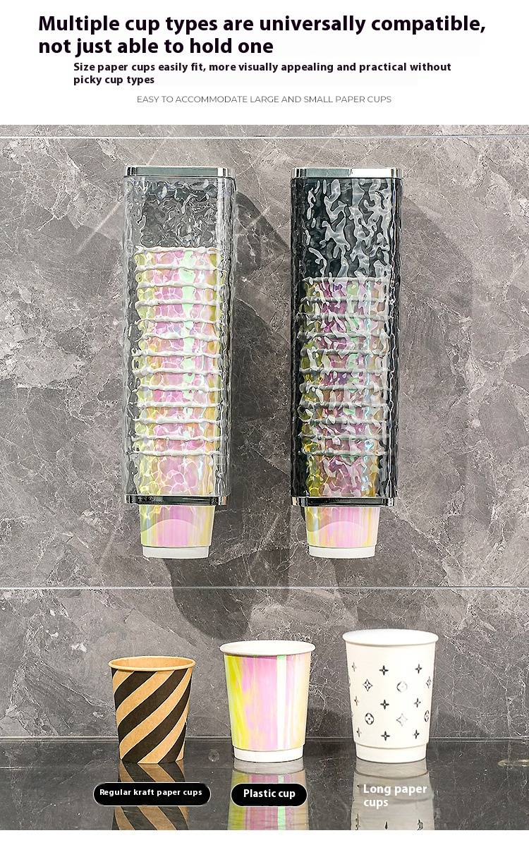 Elegante bekerdispenser voor aan de muur – hygiënische papieren bekerhouder zonder boren voor keuken/kantoor, transparant mat ontwerp (PET+ABS materiaal, haakbevestiging)_voghion.com