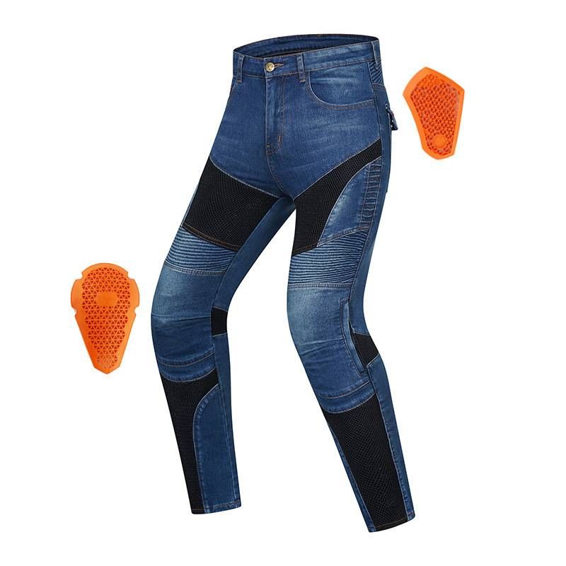Jeans da motociclista in rete traspirante da uomo - Denim elasticizzato con protezione per le ginocchia per avventure primaverili e fuoristrada_voghion.com