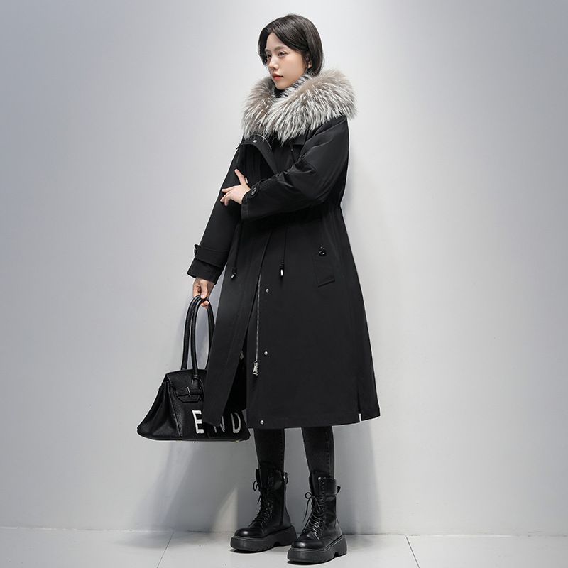 Damen-Winterparka mit herausnehmbarem Kaninchenfellfutter und weißem Waschbärbesatz – Langer Kapuzenmantel für kaltes Wetter, elegant und warm_voghion.com