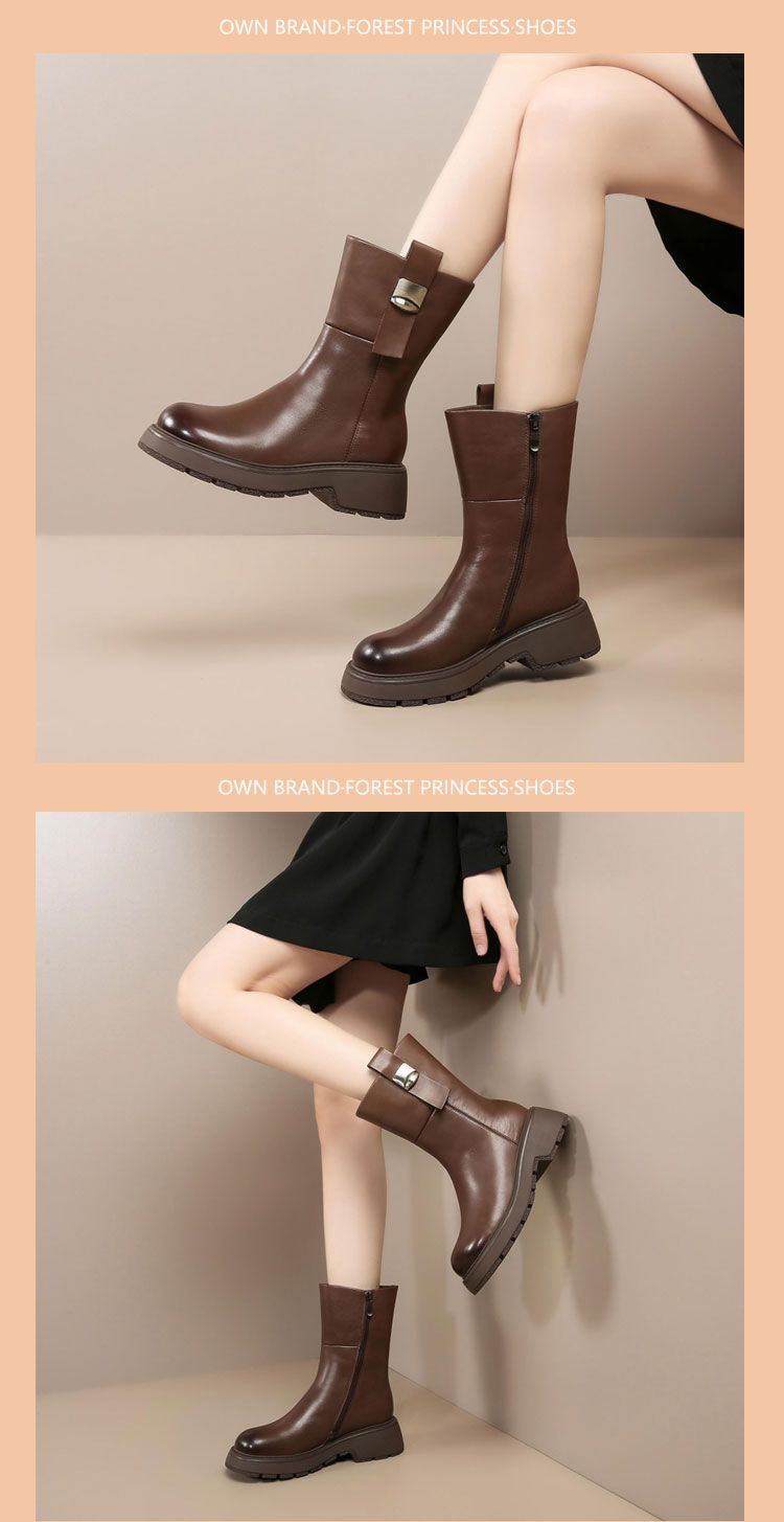 【 First Layer Cowhide 】 Warm Martin Boots Women's Shoes 25 Year Winter New Versatile Thick Sole Leather Midsole Women's Boots_voghion.com