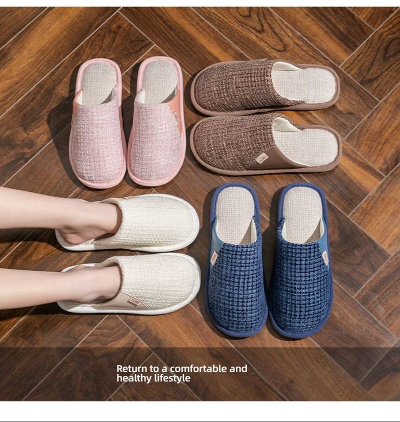 Atmungsaktive Hausschuhe aus Leinen für Damen und Herren – rutschfeste Sommersandalen mit baumwollgefüttertem Fußbett (lässige Unisex-Sandalen)_voghion.com