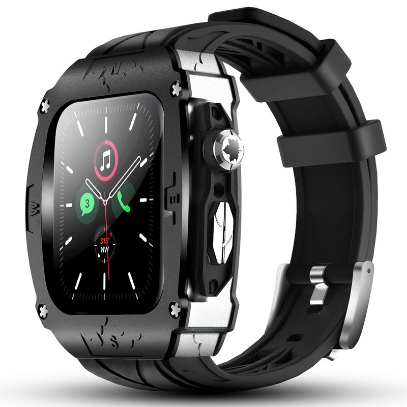 Suitable for Apple Watch integrated strap metal silicone model apple iwatch S9876 strap 44mm45mm_voghion.com
