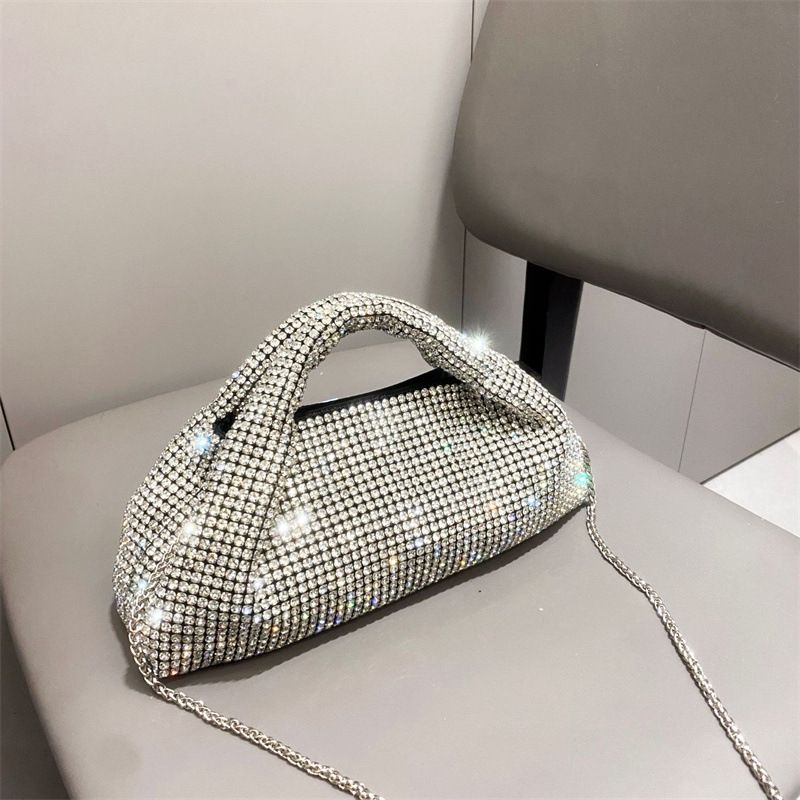 Guangzhou Fashion Super funkelnde einfarbige Abendhandtasche mit Wasserdiamanten, einzelne Schulter, Umhängetasche für Damen_voghion.com