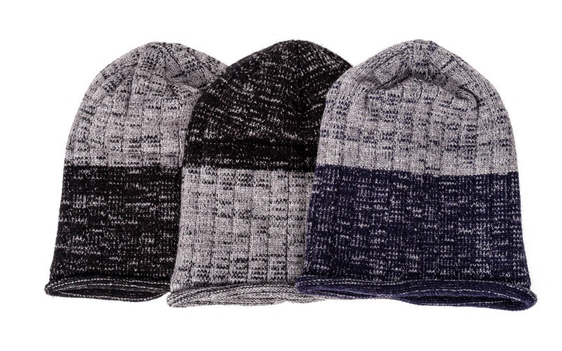 Winterplüsch-Strickmütze für Herren im Freien, Streifenisolierung mit dicken, gekräuselten Kanten, elastischer großer Kopfumfang,_voghion.com