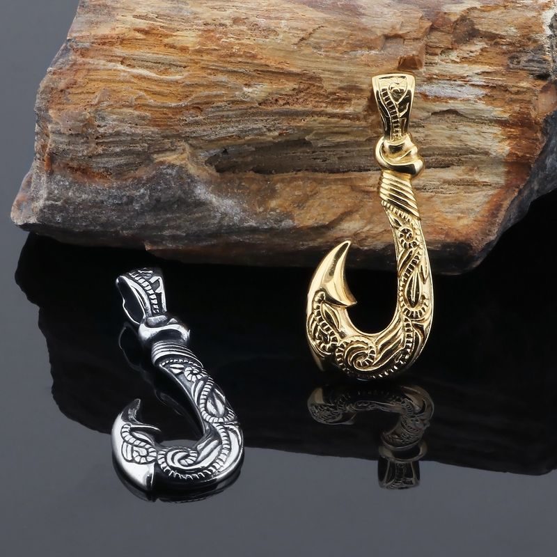 Men's Vintage Hook Pendant Necklace - Titanium Steel Ocean Fish Hook Jewelry For Punk Style_voghion.com