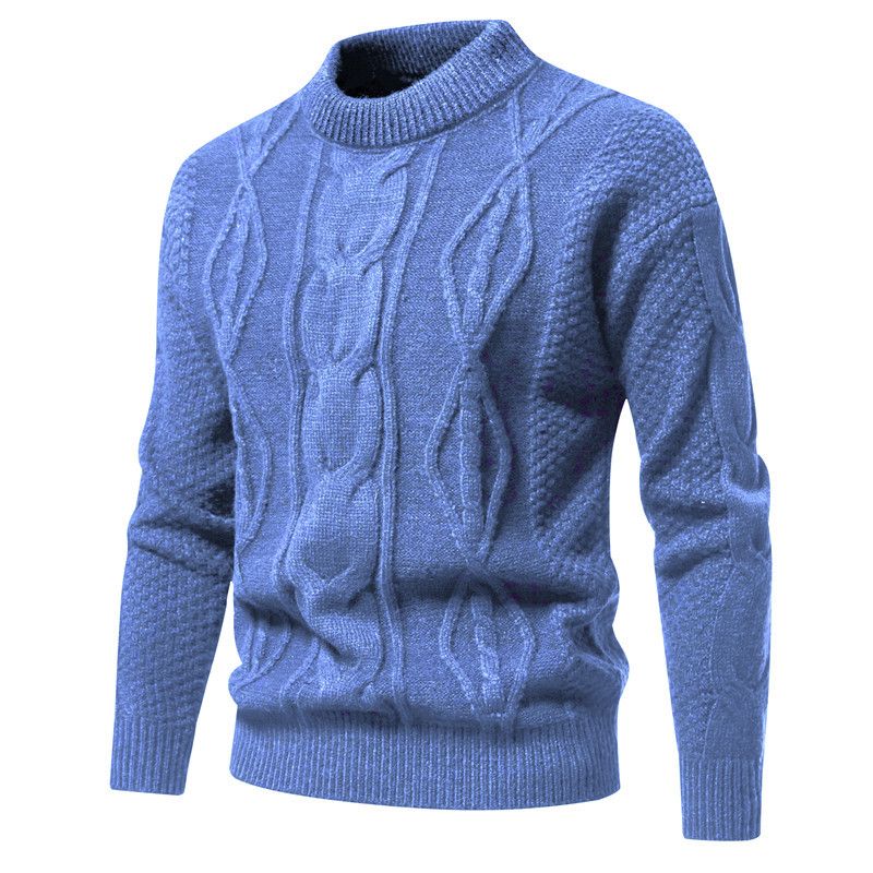 Maglione retrò da uomo in maglia - Pullover girocollo in misto cotone autunno-inverno con motivo jacquard, vestibilità slim casual a maniche lunghe_voghion.com