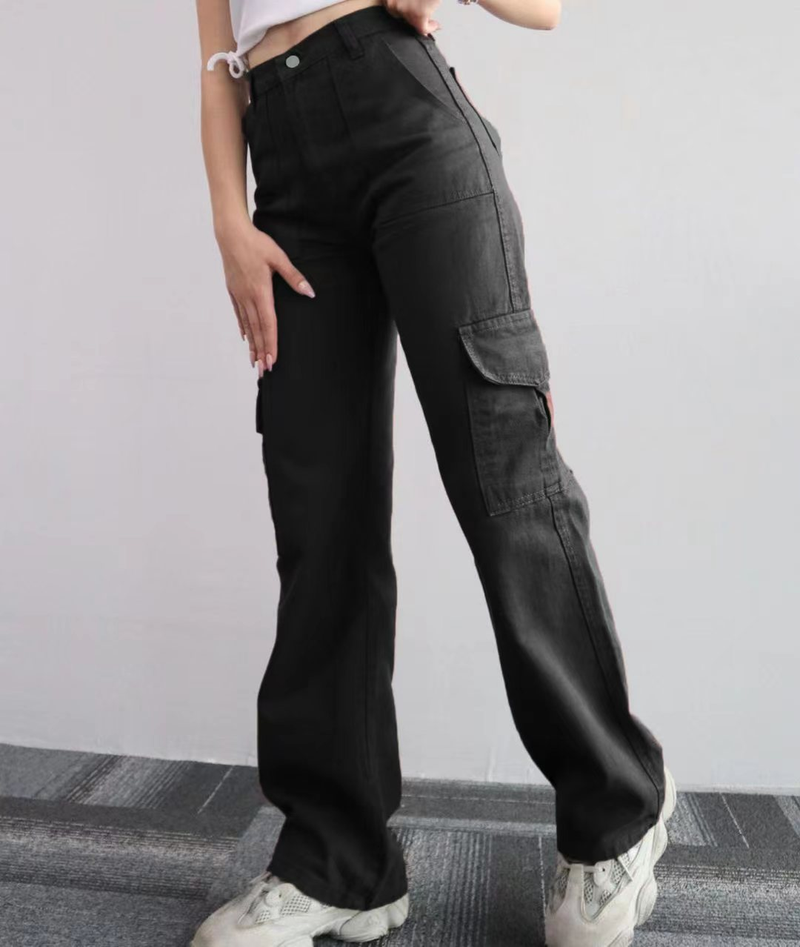 Women's Clothing Versatile Casual Pants Mid-waist Three-dimensional Pocket Trousers Waist Overalls_voghion.com