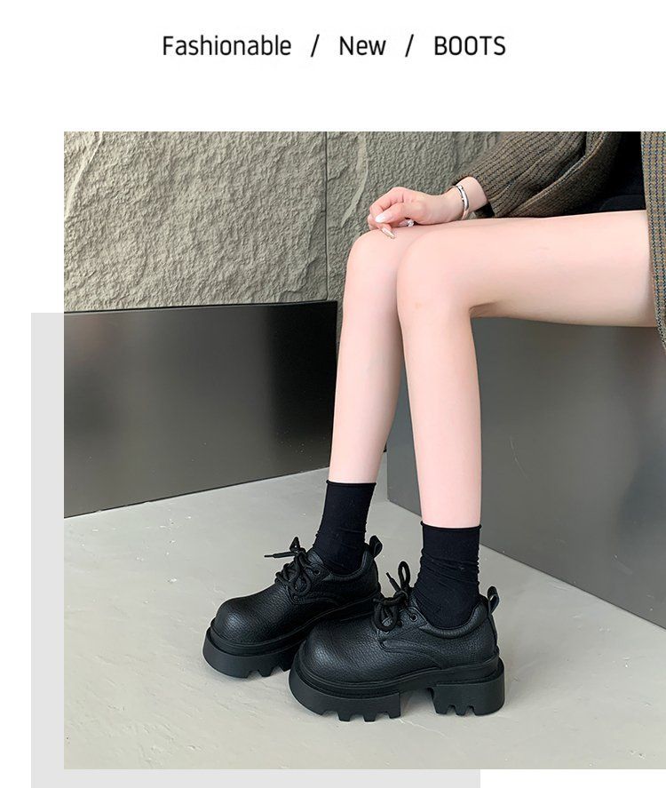 Scarpe in pelle piccole con tacco alto e plateau spesso e testa grande retrò per bambini, stile primavera e autunno, nuove esplosioni, scarpe monostrato_voghion.com