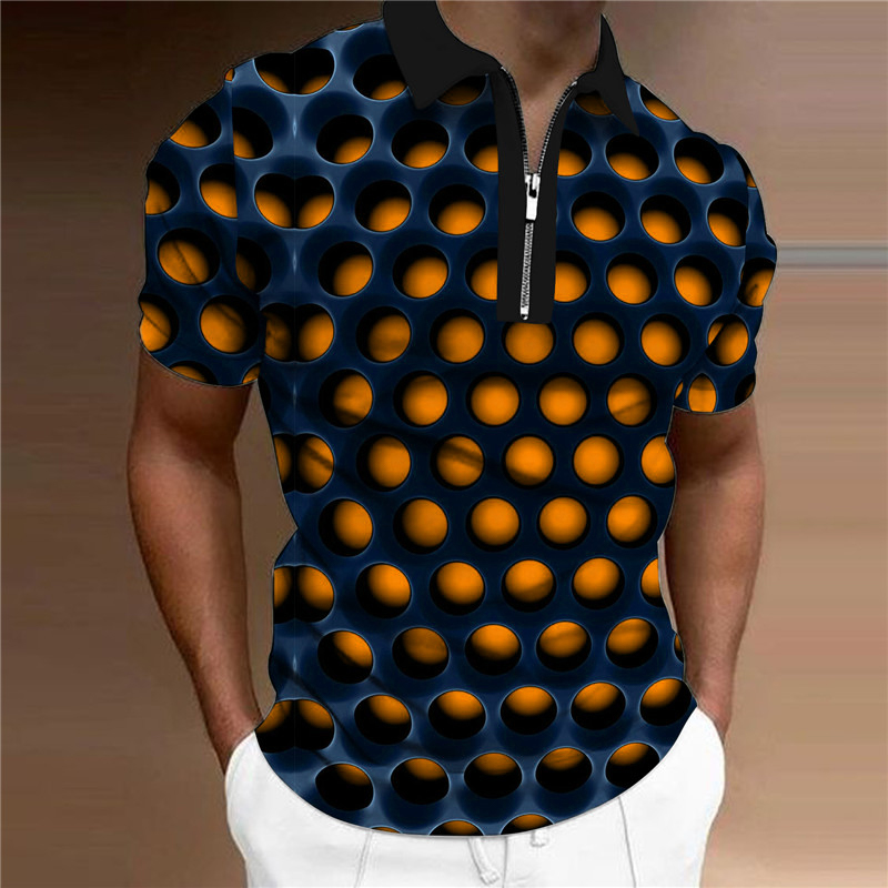 2023 sommar casual kortärmad pikétröja business casual lapel spänne 3D-tryckt mode pikétröja herrstil_voghion.com