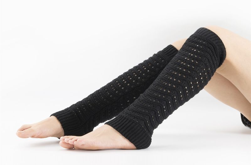 Autumn And Winter New Knitted Woolen Jacquard Wave Pattern Hollow Socks For Women's Long Sleeve Knee Guards_voghion.com