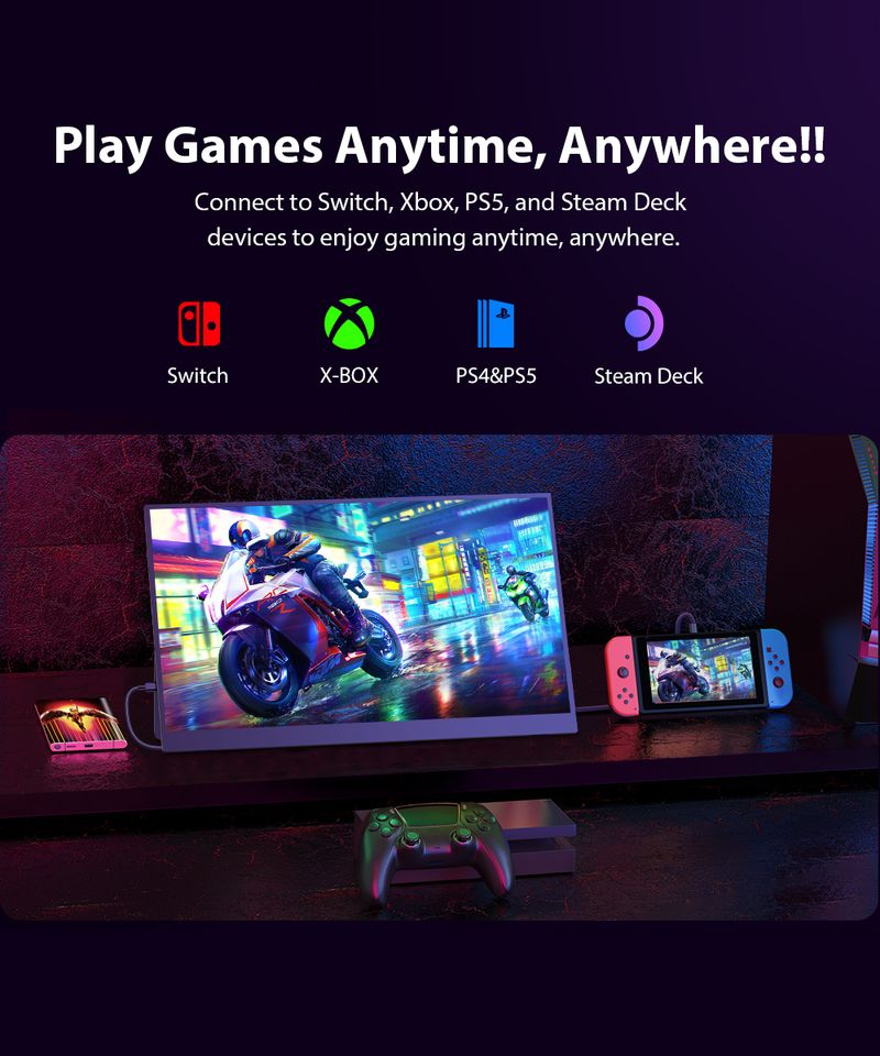 Monitor da gioco portatile UPERFECT 2K 144Hz da 17,3 pollici HDR FreeSync HDMI Tipo C secondo schermo per laptop PC telefono gioco_voghion.com