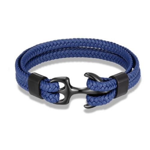 2022 Zwarte handgemaakte geweven anker leren koord armband voor heren_voghion.com