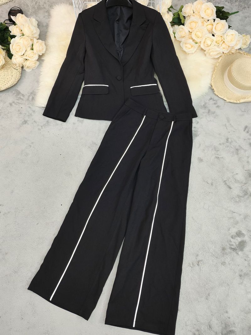 Damen-Set aus Blazer und Hose für den Herbst – Eleganter Stretchanzug für Arbeit und Freizeit (S-XL) – Hochwertige Polyester-Spandex-Mischung mit Perlendetails_voghion.com