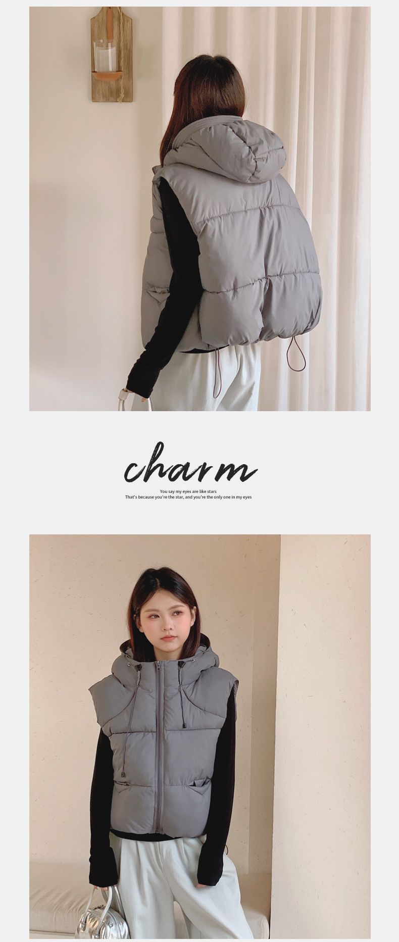 Dames Puffer Vest met Capuchon - Gewatteerde Lichtgewicht Mouwloze Jas, Oversized Casual Gilet met Ritssluiting voor Herfst/Winter (Kaki/Grijs)_voghion.com