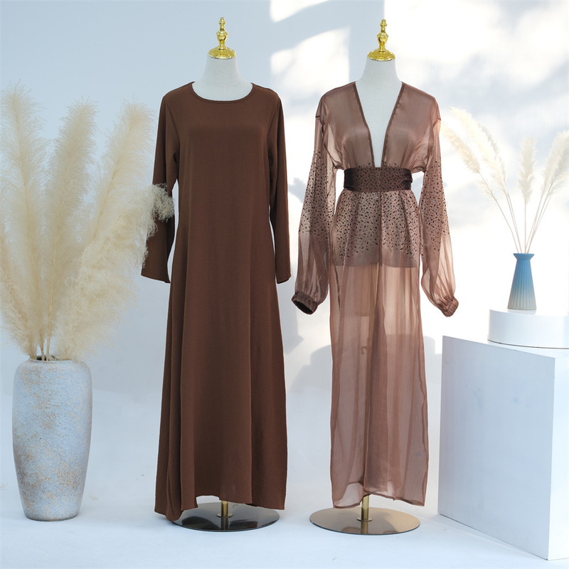 Women’s Clothing Muslim Fashion Dubai Daily Solid Color Puff Sleeve Sleeve Robe Cardigan_voghion.com