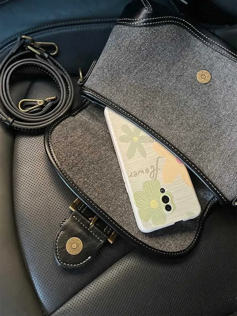 Hot Denim Underarm Bag - Canvas Splicing Design, Envelope Style Handbag For Women_voghion.com