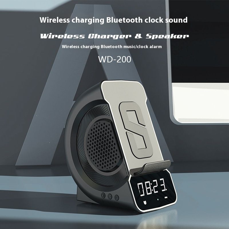 Privat modell tre-i-ett sengehodelader Vekkerklokke Trådløs lading Bluetooth-høyttaler_voghion.com