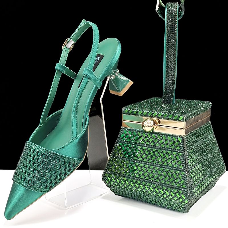 Ensemble de chaussures et de sacs pour femmes, chaussures simples à talons hauts pointus, sac à main en forme de pyramide adapté aux banquets et à la vie quotidienne_voghion.com