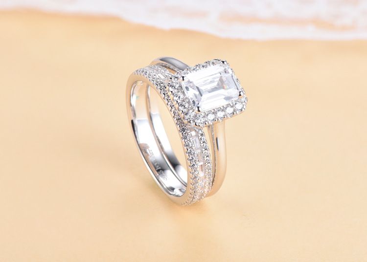 Women's Jewelry Sterling Silver Combination Ring Set Proposal Wedding Ring Princess Square S925 Silver Ring Set_voghion.com