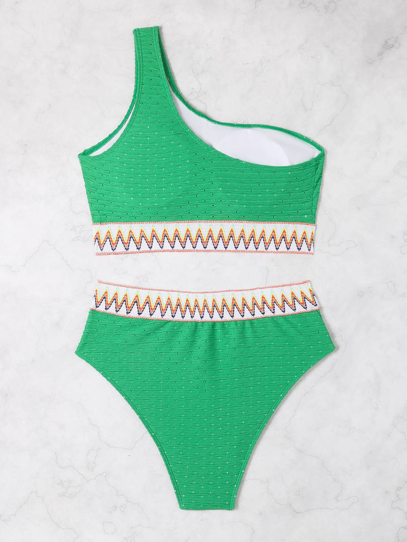 Women's solid color special fabric split swimsuit, chubby sister fashionable swimsuit_voghion.com