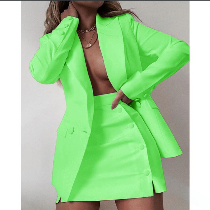 Abbigliamento donna completo tinta unita piccolo completo giacca gonna corta completo due pezzi_voghion.com