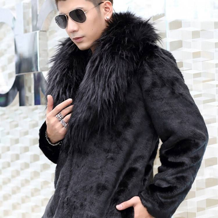 Men's Clothing Fur Mid Length Coat With Large Fur Collar Autumn And Winter Mink Fur Thickened Warm And Fashionable Fur Coat_voghion.com