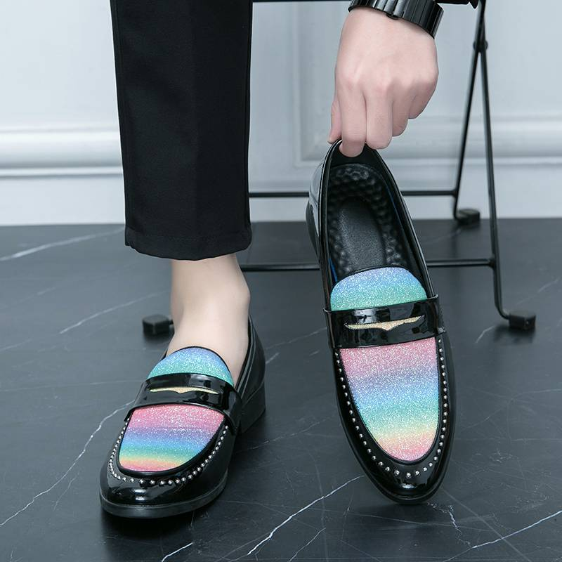 New Colored Banquet Dress Business Men's Shoes With One Foot Pointed Toe Casual Loafers Korean Style Trendy British Style Wedding Shoes_voghion.com