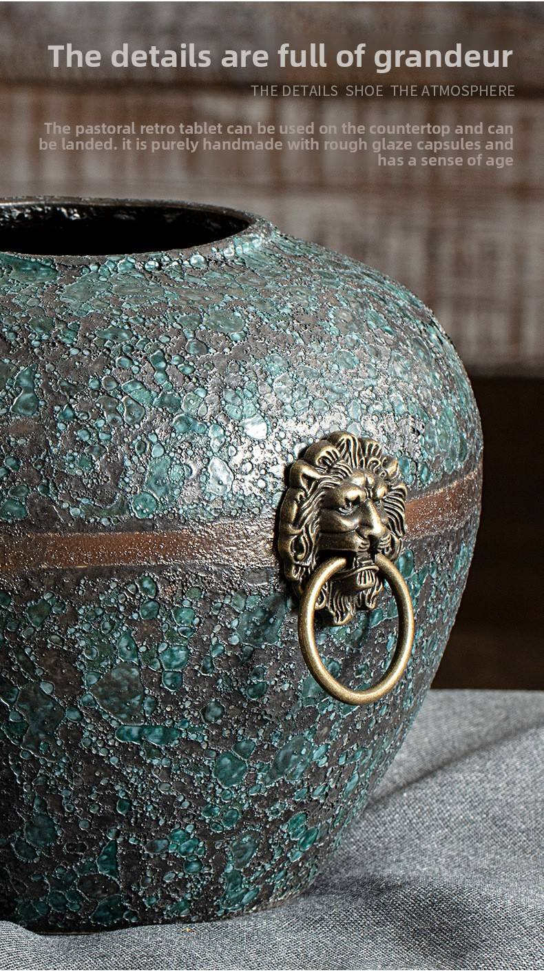 Vase vintage en céramique vieillie de Jingdezhen – Style rustique chinois, décoration hydroponique pour salon, bureau et chambre_voghion.com