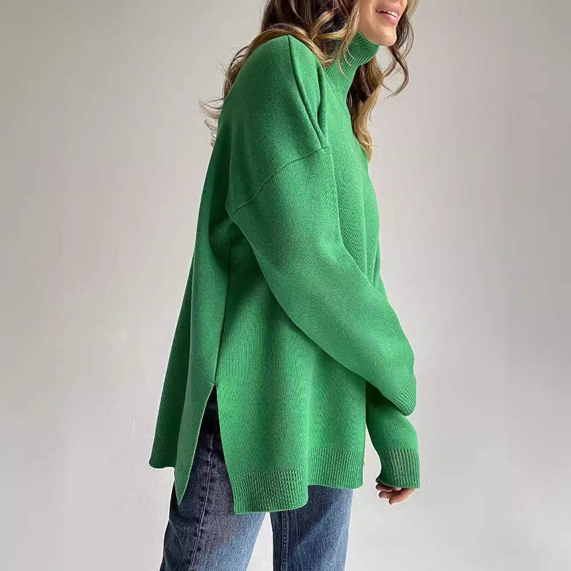 Oversize-Strickpullover mit hohem Kragen – Atmungsaktive Viskosemischung (S-L, 8 Erdtöne, Entspannte Eleganz für Arbeit und Wochenende)_voghion.com
