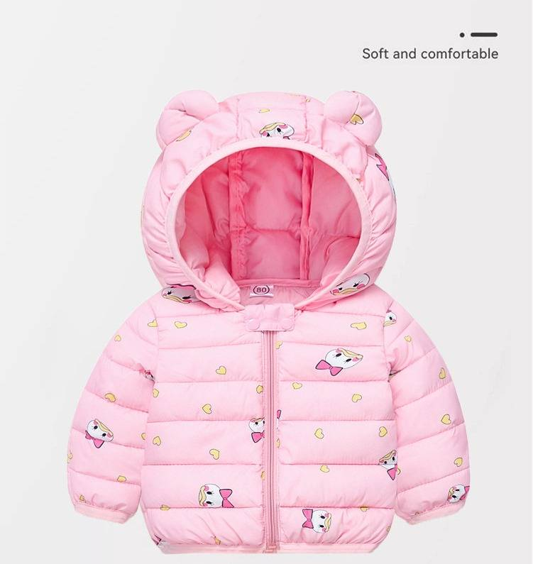 Giacca invernale per bambini con orecchie di animali - Cappotto imbottito leggero per bambini e bambine, morbido capospalla con cappuccio in poliestere per neonati e bambini piccoli (80-120 cm)_voghion.com