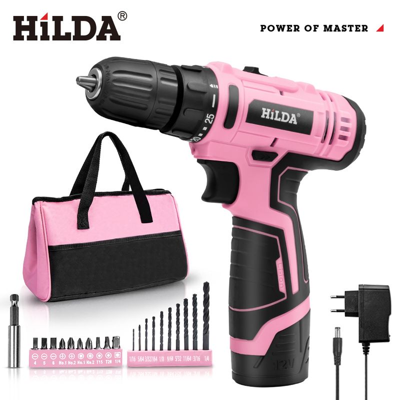 HILDA 12V/21V Cordless Lithium-Ion Drill Driver With 1/2 Batteries & Charger, Electric Screwdriver Set For Wood Metal Brick, 1350 RPM,_voghion.com