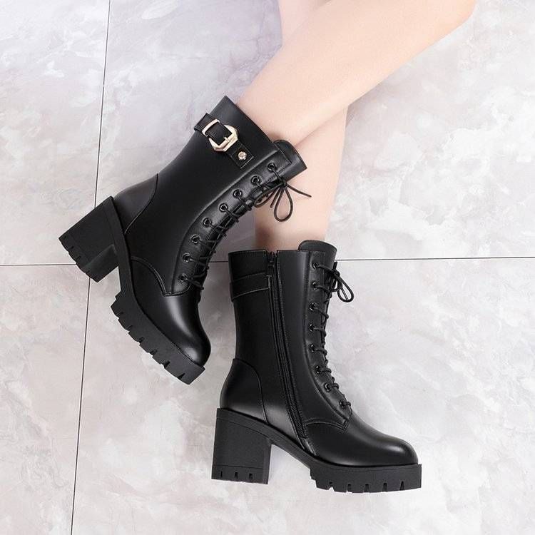 Women's Winter Boots Mid Calf Boots With Faux Fur Lining Chunky Heel Round Toe Ankle Boots Casual Comfortable Slip-On Shoes For Women_voghion.com