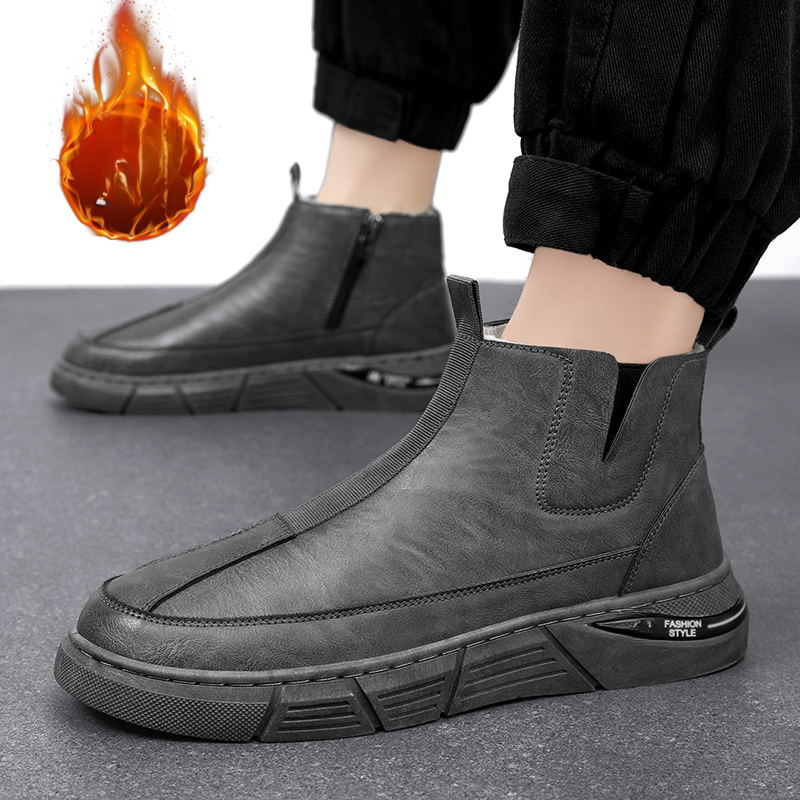 Lightning Delivery 2023 Herbst/Winter Neue Samt Martin Reißverschluss Leder Warme Innenhöhe Britischer Stil Arbeitsstiefel Herren_voghion.com
