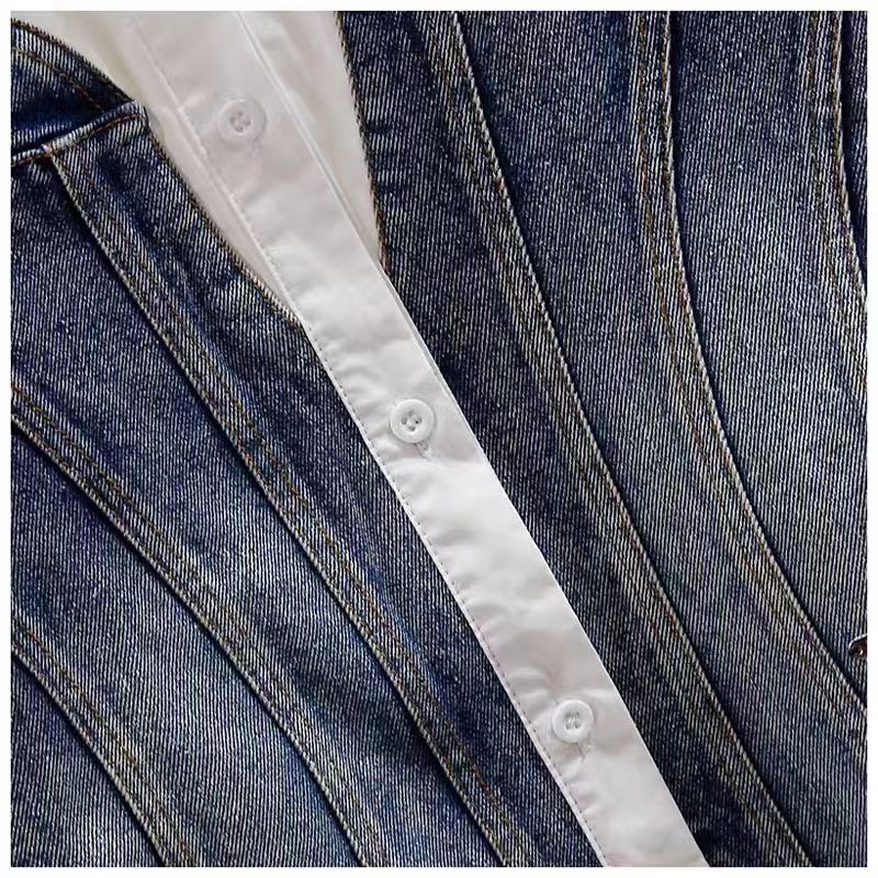 Abbigliamento da donna Design senso camicia in denim con cuciture a maniche lunghe da donna 2024 primavera nuova moda slim all-match di media lunghezza_voghion.com