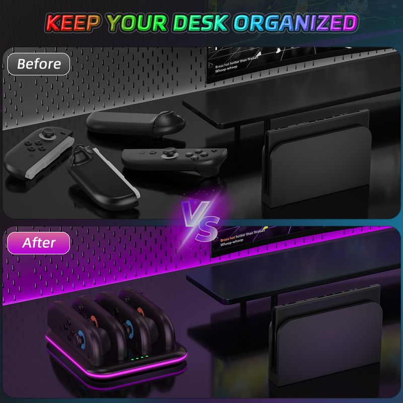 Switch 2 Station Joycon Controller Horizontal Dock With RGB Colorful Lighting Four Docking Stations Fast Charging_voghion.com
