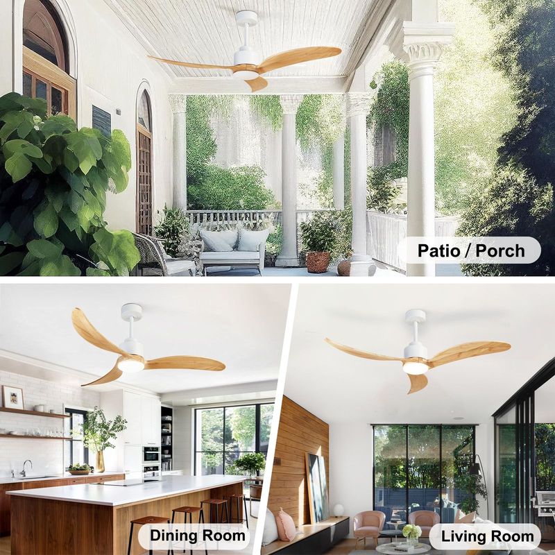 52" Ceiling Fans With Lights And Remote Control, Outdoor Ceiling Fan With Lights High CFM Quiet 3 Blade Wood Walnut Ceiling Fan, Modern Propeller Ceiling Fan For Outdoor/Indoor,Wood Color_voghion.com