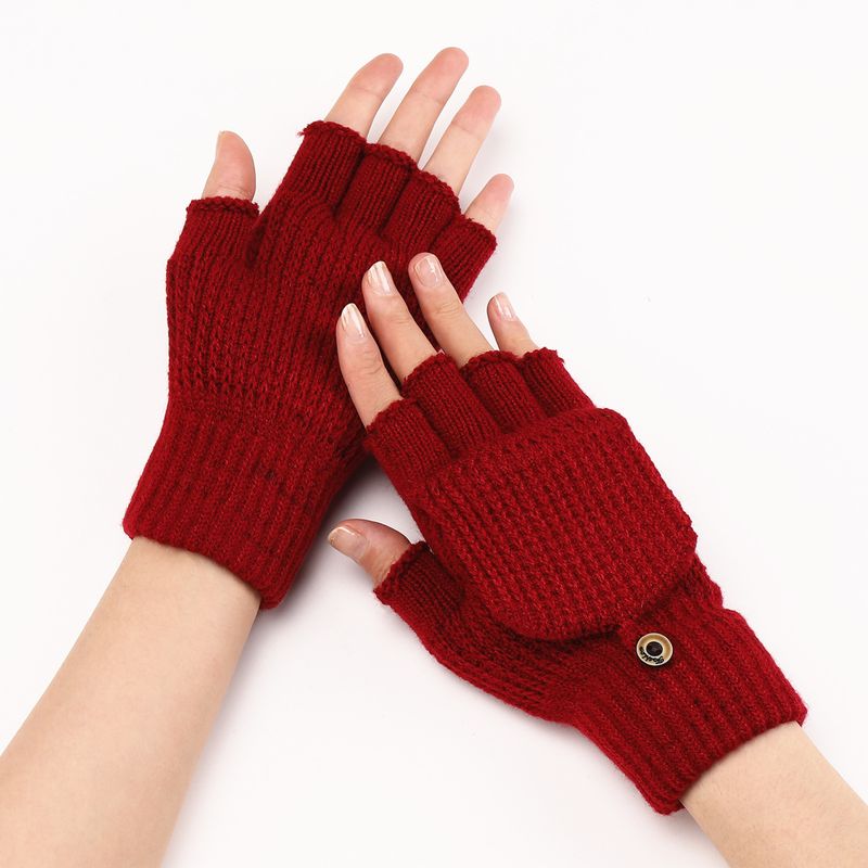 Striped Flip Top Woolen Warm Gloves Cross-border New Half Men's Women's Autumn And Winter Student Writing Exposed Finger_voghion.com