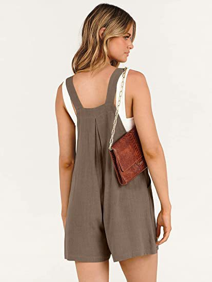 Women's pocket cotton and linen loose casual slim wide-leg jumpsuit shorts for women_voghion.com